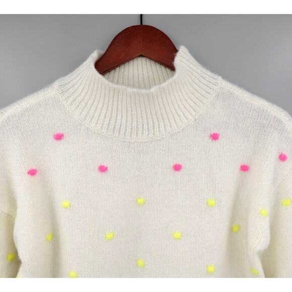 Loft Bobble Sweater Womens XXS Cream Gradient Polka Dot Knit Mock Neck 80s Retro - Picture 2 of 16